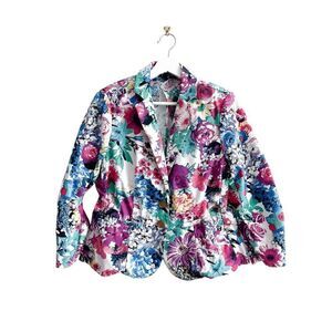 Paperwhite Womens Floral Print Collared Two Button Blazer Multicolor Size 8